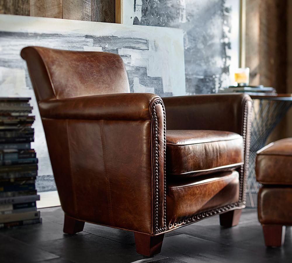 Irving Leather Armchair with Nailheads Pottery Barn Australia